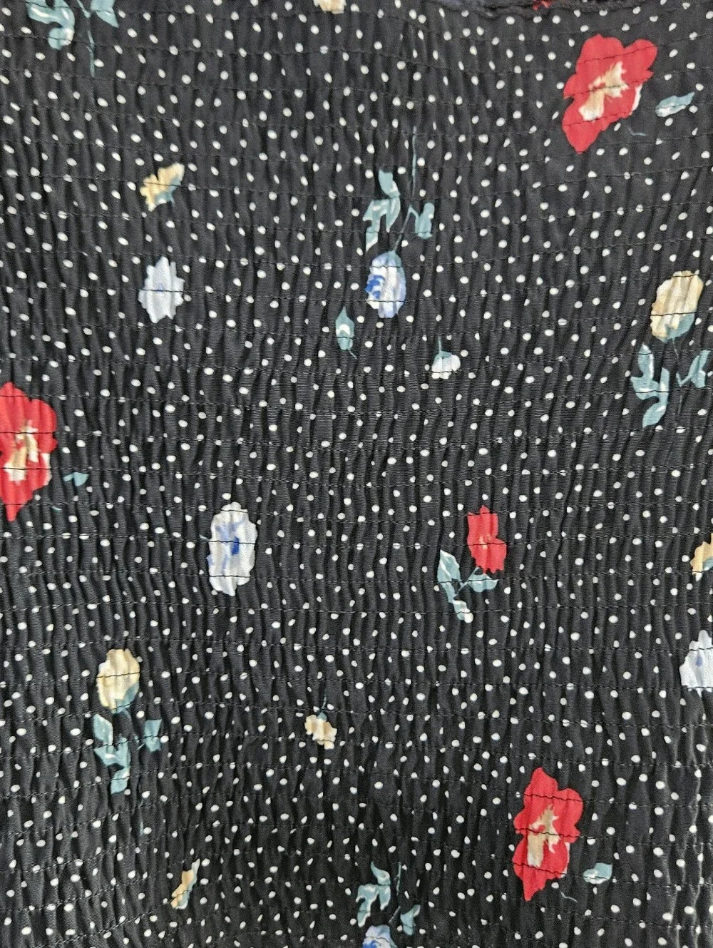 Abercrombie & Fitch Black Floral Smocked Square-Neck Blouse Y2k